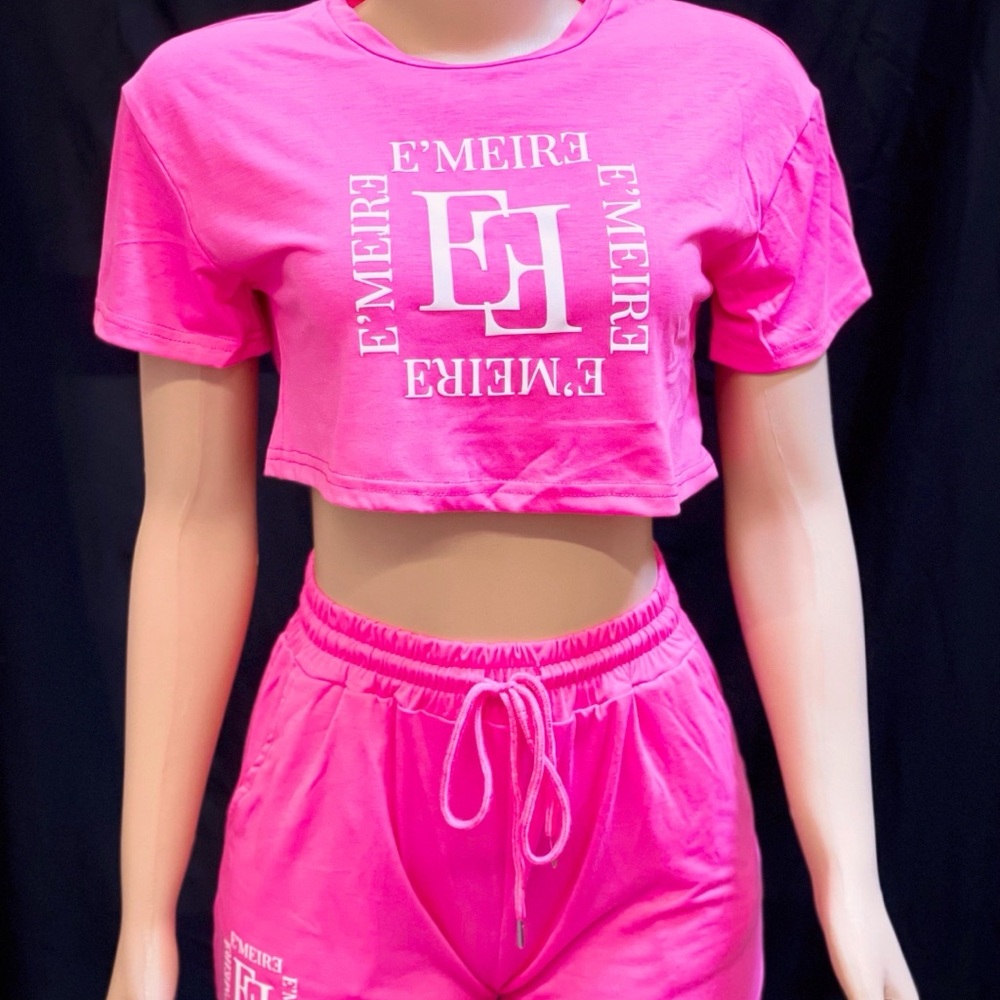 Pink E'MEIRE Crop Top and Shorts Set